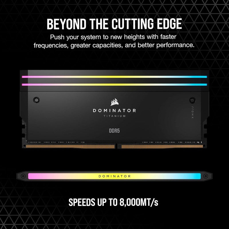 Corsair DOMINATOR TITANIUM RGB 96GB (2x48GB) DDR5 DRAM 6600MT/s CL32 Intel XMP Memory Kit - Black Corsair DOMINATOR TITANIUM RGB 96GB (2x48GB) DDR5 DRAM 6600MT/s CL32 Intel XMP Memory Kit - Black